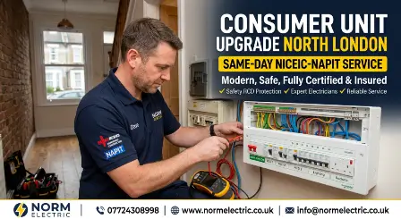 Consumer Unit Upgrade North London modern metal consumer unit with RCD protection installed by NICEIC electrician