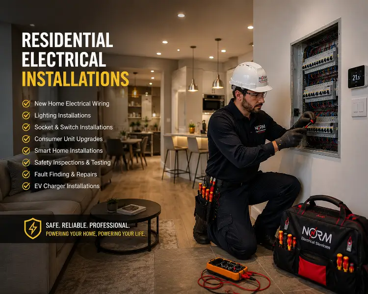 Residential electrical installations in modern home