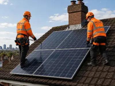 Installing solar panels on a rooftop